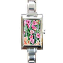 Classy Watercolor Flowers Rectangle Italian Charm Watch by GardenOfOphir