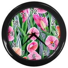 Classy Watercolor Flowers Wall Clock (black) by GardenOfOphir