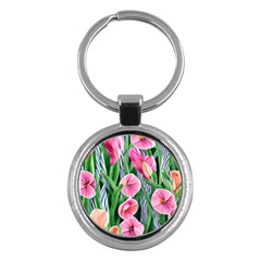 Classy Watercolor Flowers Key Chain (round)