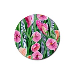 Classy Watercolor Flowers Rubber Coaster (round) by GardenOfOphir