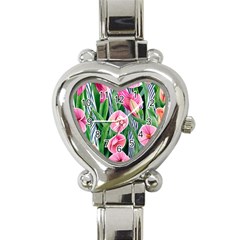 Classy Watercolor Flowers Heart Italian Charm Watch by GardenOfOphir