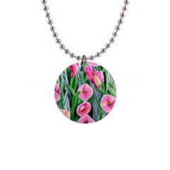 Classy Watercolor Flowers 1  Button Necklace by GardenOfOphir