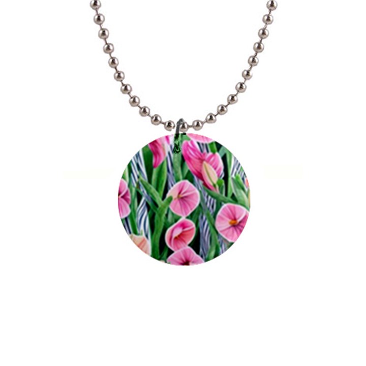 Classy Watercolor Flowers 1  Button Necklace