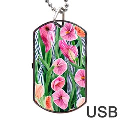 Classy Watercolor Flowers Dog Tag Usb Flash (one Side) by GardenOfOphir