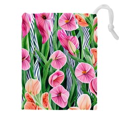 Classy Watercolor Flowers Drawstring Pouch (4xl) by GardenOfOphir