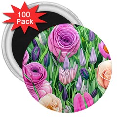 Classic Watercolor Flowers 3  Magnets (100 Pack) by GardenOfOphir