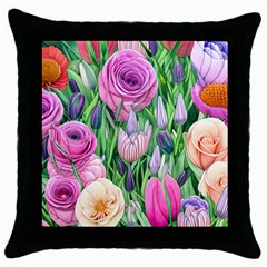 Classic Watercolor Flowers Throw Pillow Case (black) by GardenOfOphir