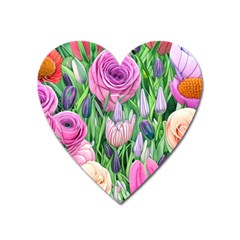 Classic Watercolor Flowers Heart Magnet by GardenOfOphir