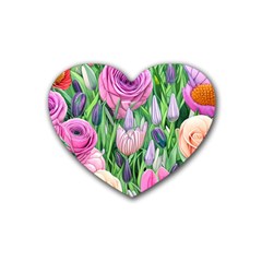 Classic Watercolor Flowers Rubber Coaster (heart) by GardenOfOphir