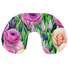 Classic Watercolor Flowers Travel Neck Pillow by GardenOfOphir