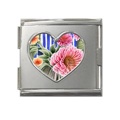 Choice Watercolor Flowers Mega Link Heart Italian Charm (18mm) by GardenOfOphir