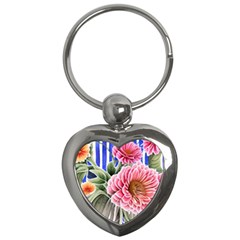 Choice Watercolor Flowers Key Chain (heart) by GardenOfOphir