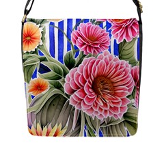 Choice Watercolor Flowers Flap Closure Messenger Bag (l) by GardenOfOphir