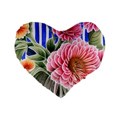 Choice Watercolor Flowers Standard 16  Premium Flano Heart Shape Cushions by GardenOfOphir