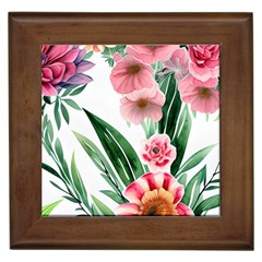 Chic Watercolor Flowers Framed Tile by GardenOfOphir