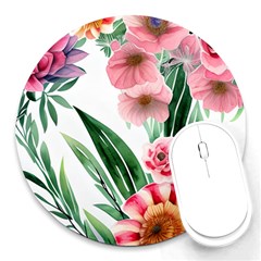 Chic Watercolor Flowers Round Mousepad by GardenOfOphir