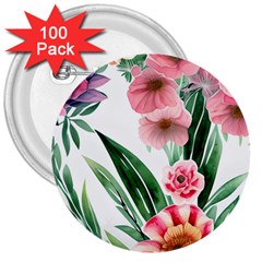 Chic Watercolor Flowers 3  Buttons (100 Pack)  by GardenOfOphir