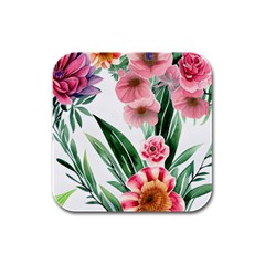 Chic Watercolor Flowers Rubber Square Coaster (4 Pack) by GardenOfOphir