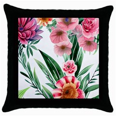 Chic Watercolor Flowers Throw Pillow Case (black) by GardenOfOphir