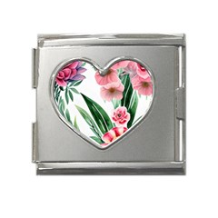 Chic Watercolor Flowers Mega Link Heart Italian Charm (18mm) by GardenOfOphir