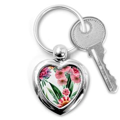 Chic Watercolor Flowers Key Chain (heart) by GardenOfOphir