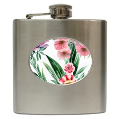 Chic Watercolor Flowers Hip Flask (6 Oz) by GardenOfOphir