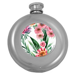 Chic Watercolor Flowers Round Hip Flask (5 Oz) by GardenOfOphir