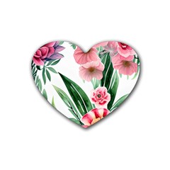 Chic Watercolor Flowers Rubber Coaster (heart) by GardenOfOphir