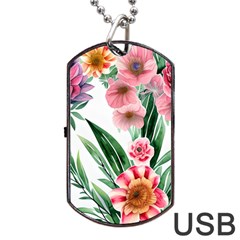 Chic Watercolor Flowers Dog Tag Usb Flash (one Side) by GardenOfOphir