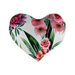 Chic Watercolor Flowers Standard 16  Premium Flano Heart Shape Cushions Front