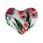 Chic Watercolor Flowers Standard 16  Premium Flano Heart Shape Cushions Back