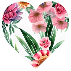 Chic Watercolor Flowers Wooden Puzzle Heart by GardenOfOphir