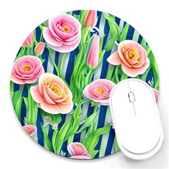 Dazzling Watercolor Flowers Round Mousepad by GardenOfOphir