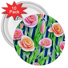 Dazzling Watercolor Flowers 3  Buttons (10 Pack)  by GardenOfOphir