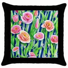 Dazzling Watercolor Flowers Throw Pillow Case (black) by GardenOfOphir