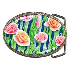 Dazzling Watercolor Flowers Belt Buckles by GardenOfOphir