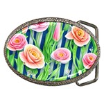 Dazzling Watercolor Flowers Belt Buckles Front