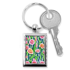 Dazzling Watercolor Flowers Key Chain (rectangle) by GardenOfOphir