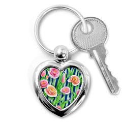 Dazzling Watercolor Flowers Key Chain (heart) by GardenOfOphir