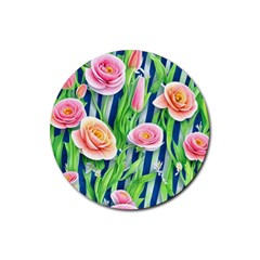 Dazzling Watercolor Flowers Rubber Round Coaster (4 Pack) by GardenOfOphir