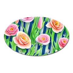 Dazzling Watercolor Flowers Oval Magnet by GardenOfOphir