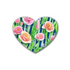 Dazzling Watercolor Flowers Rubber Coaster (heart) by GardenOfOphir