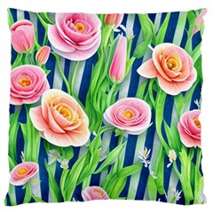 Dazzling Watercolor Flowers Large Cushion Case (two Sides) by GardenOfOphir