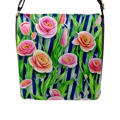 Dazzling Watercolor Flowers Flap Closure Messenger Bag (l) by GardenOfOphir