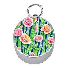 Dazzling Watercolor Flowers Mini Silver Compasses