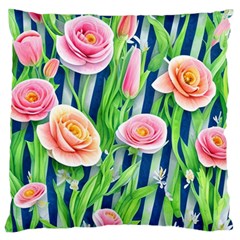 Dazzling Watercolor Flowers Large Premium Plush Fleece Cushion Case (one Side) by GardenOfOphir