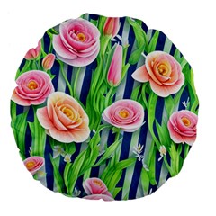 Dazzling Watercolor Flowers Large 18  Premium Flano Round Cushions by GardenOfOphir