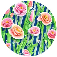 Dazzling Watercolor Flowers Wooden Puzzle Round