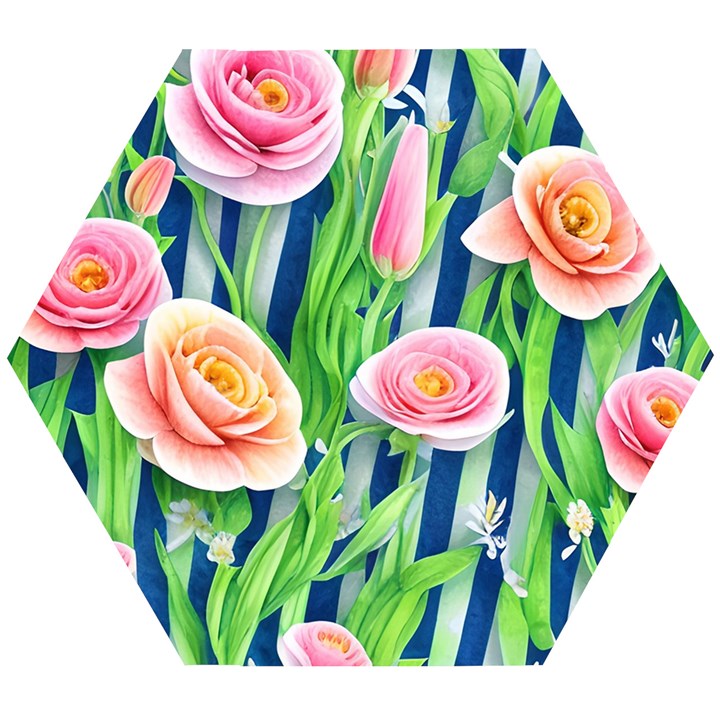 Dazzling Watercolor Flowers Wooden Puzzle Hexagon