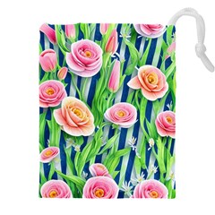 Dazzling Watercolor Flowers Drawstring Pouch (4xl) by GardenOfOphir